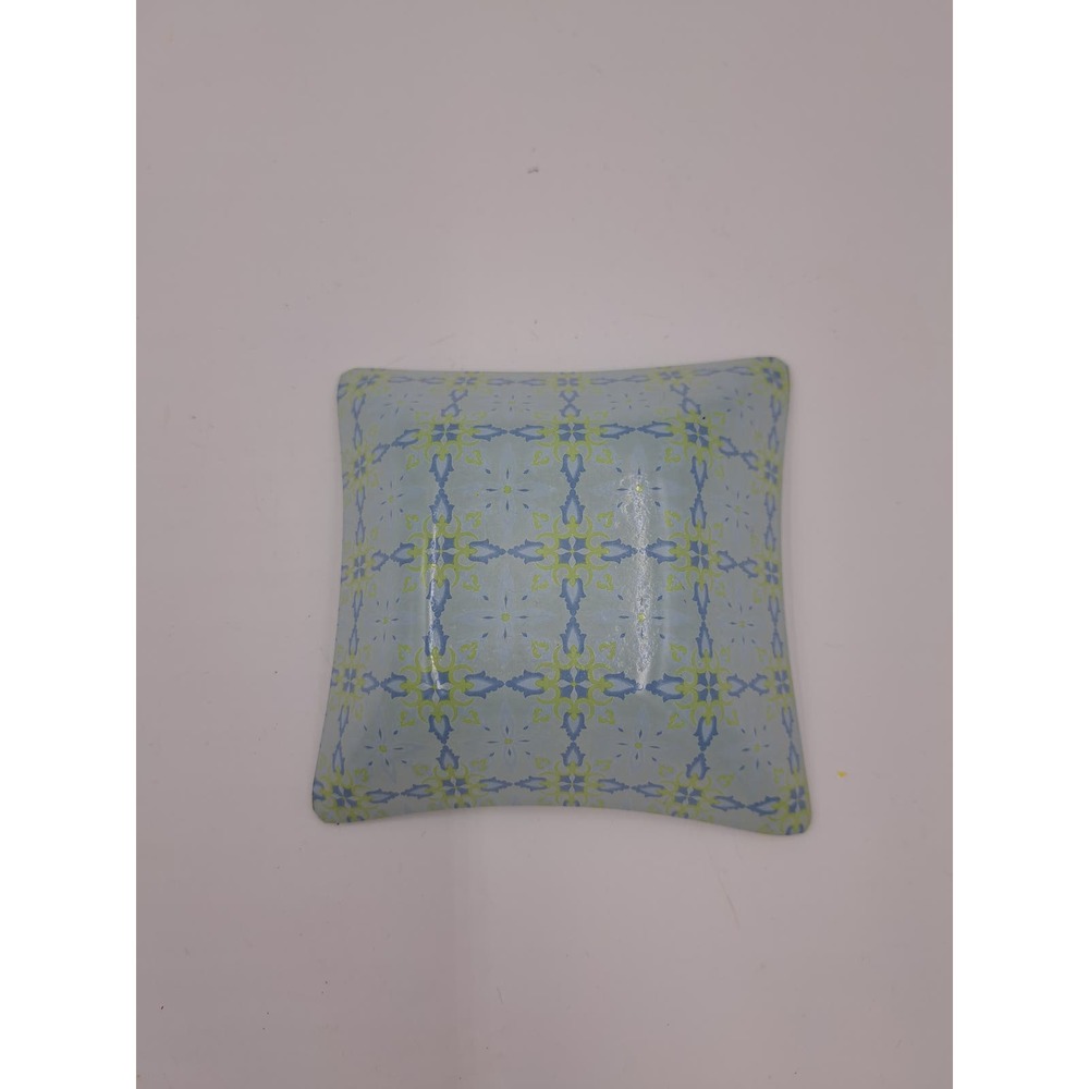 Glass dish trinket tray candle holder green and blue tones